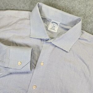 Brooks Brothers Regent Dress Shirt Men 18 6/7 Long Sleeve Check Plaid White Blue